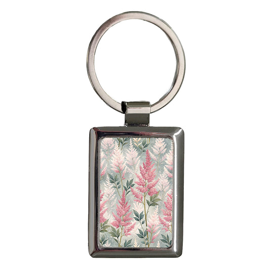 Astilbe Flowers Pink Rectangle Metal Keychain