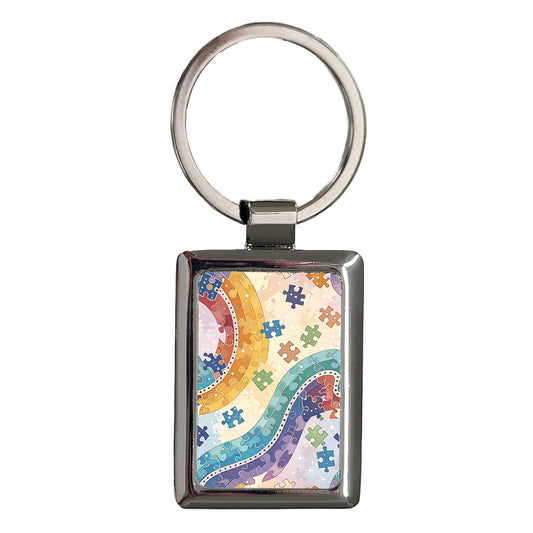 Autism Acceptance Puzzle Pieces Design Rectangle Metal Keychain