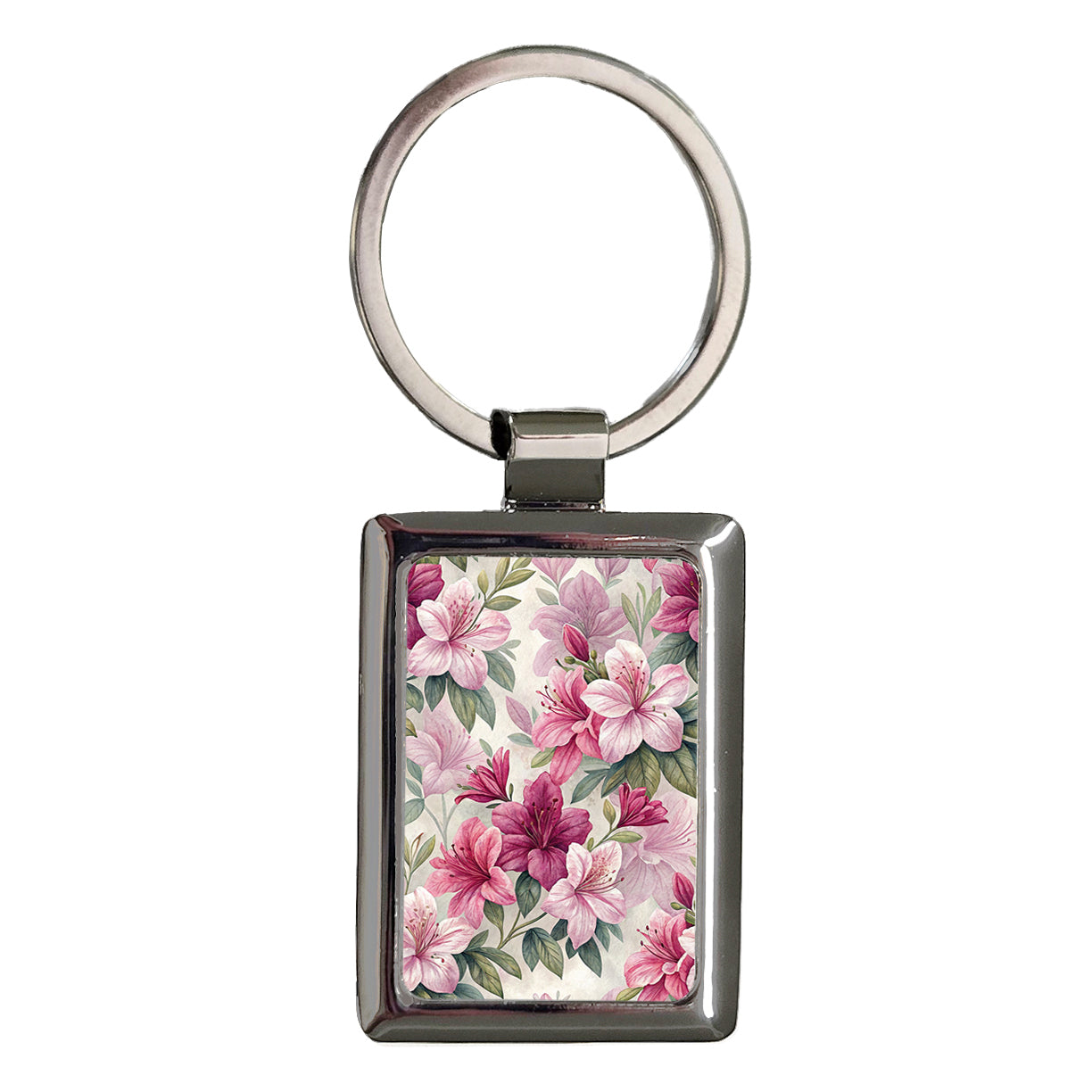 Azalea Flowers Pink Floral Rectangle Metal Keychain