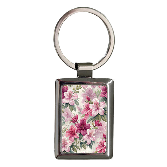 Azalea Flowers Pink Floral Rectangle Metal Keychain