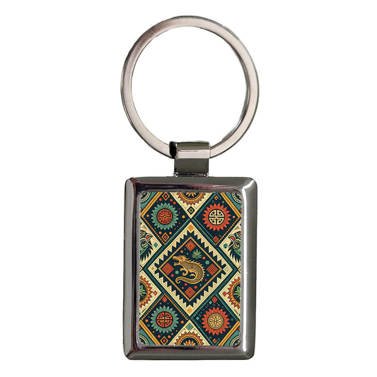 Aztec Geometric Pattern Rectangle Metal Keychain