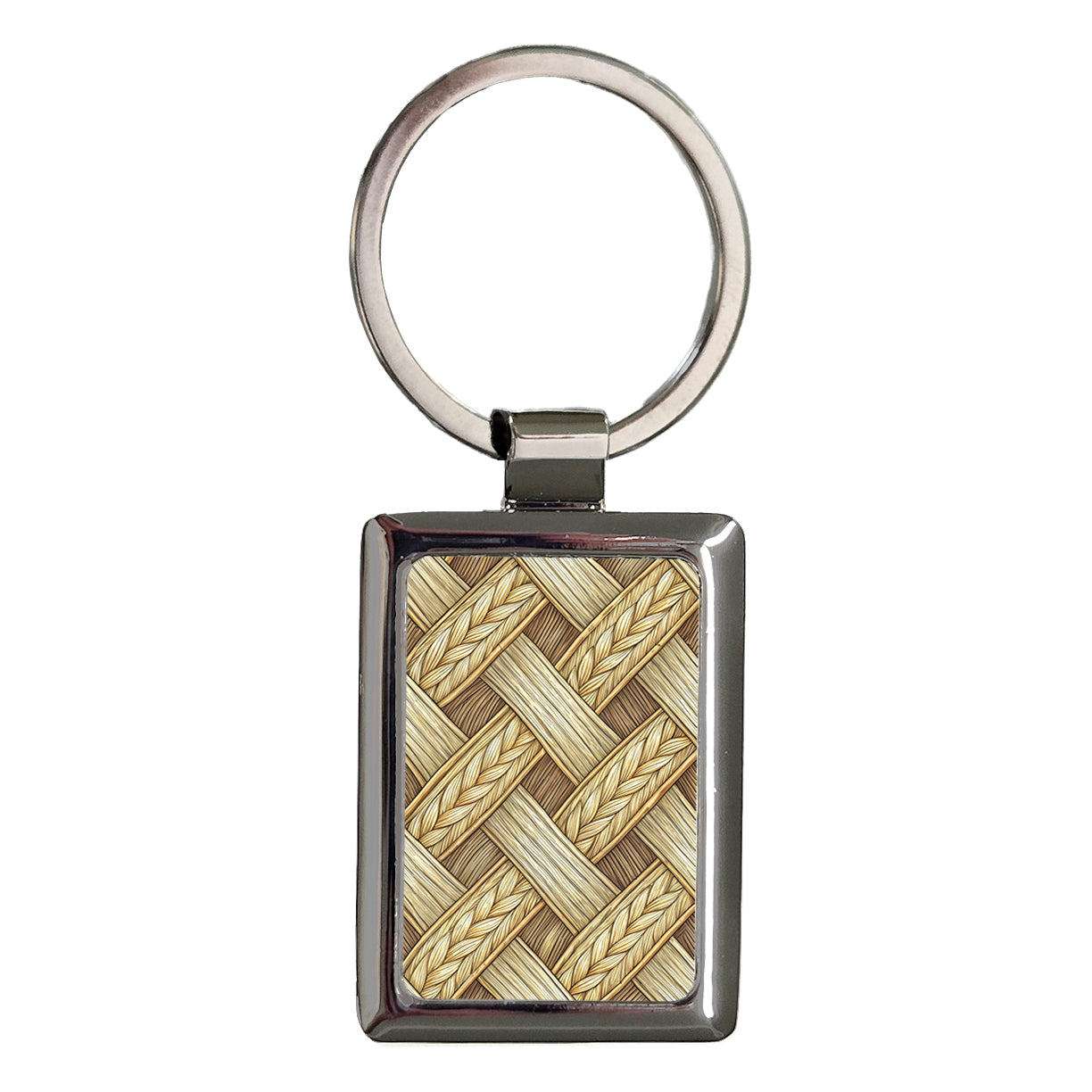Basket Weave Pattern Rectangle Metal Keychain