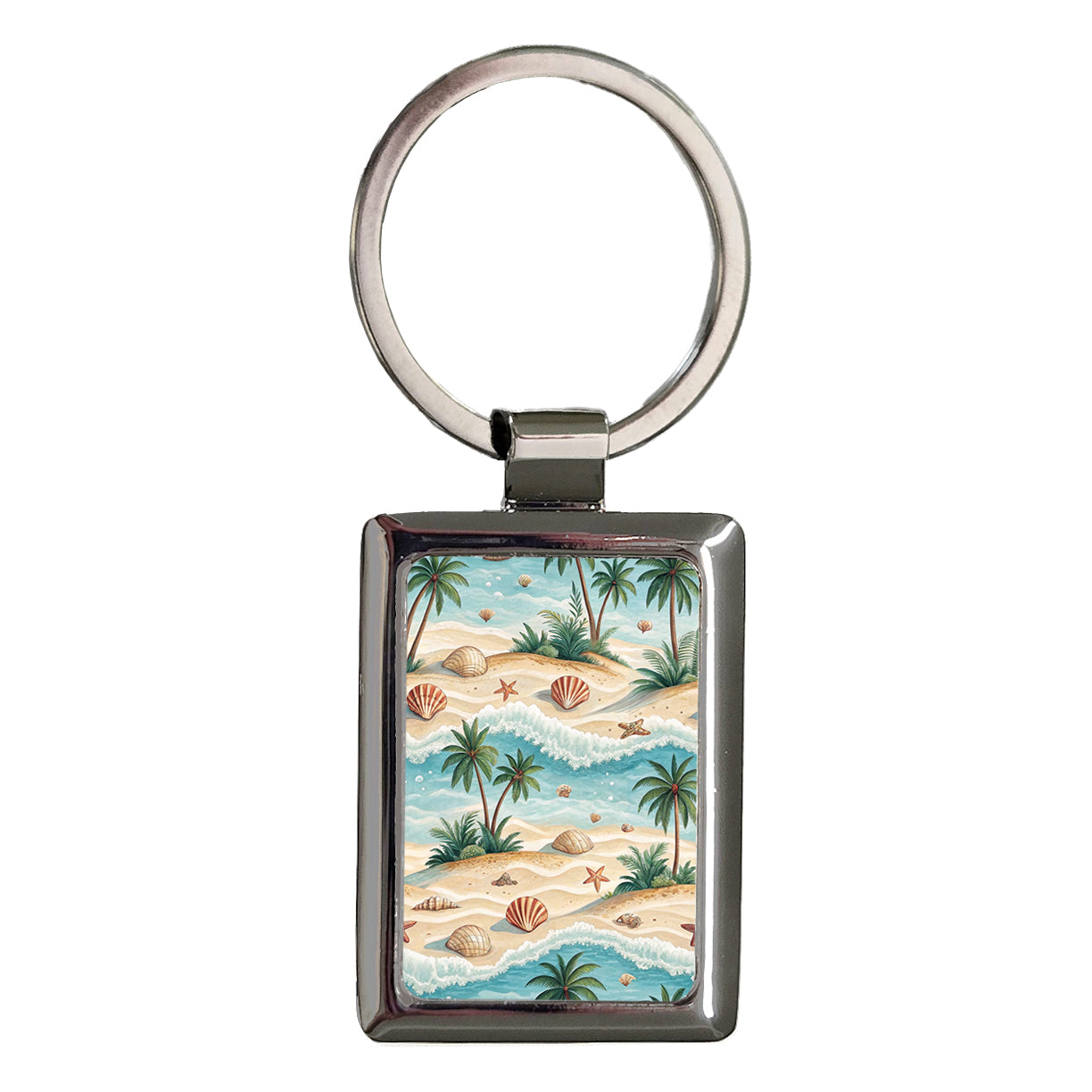 Beach Tropical Palm Trees Shells Background Vacation Rectangle Metal Keychain