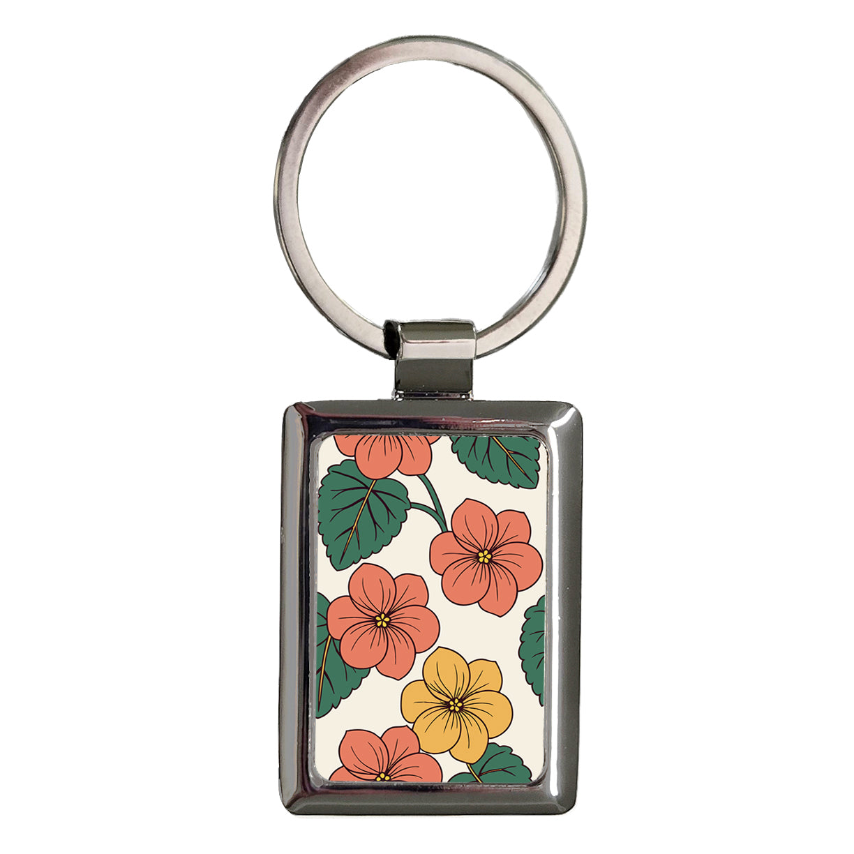 Begonia Flowers Pink Yellow Drawing Rectangle Metal Keychain