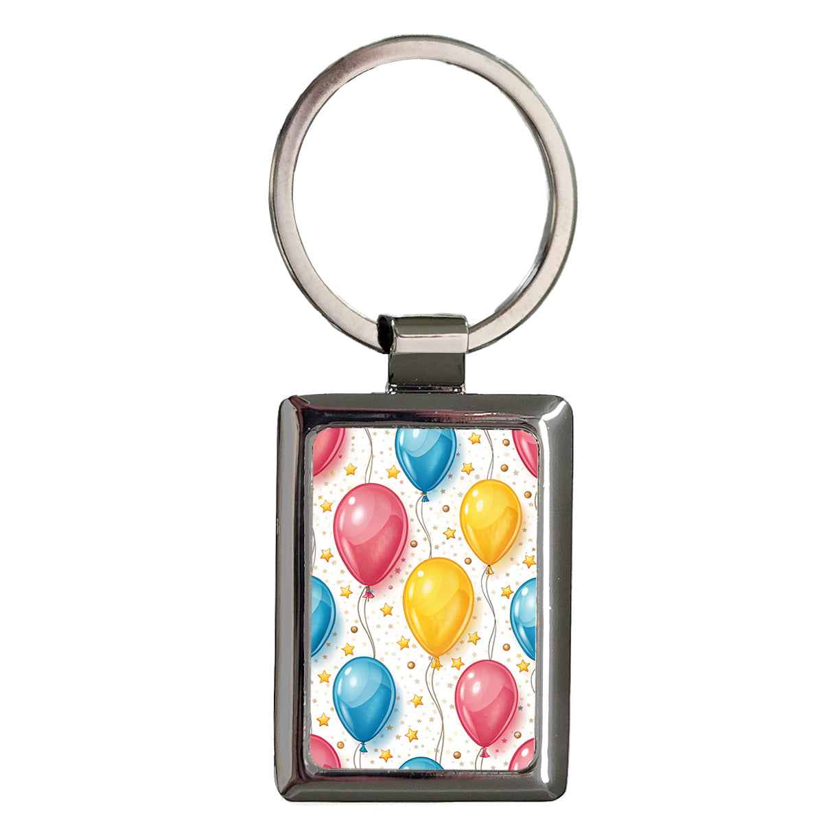 Birthday Balloons Blue Yellow Stars Rectangle Metal Keychain