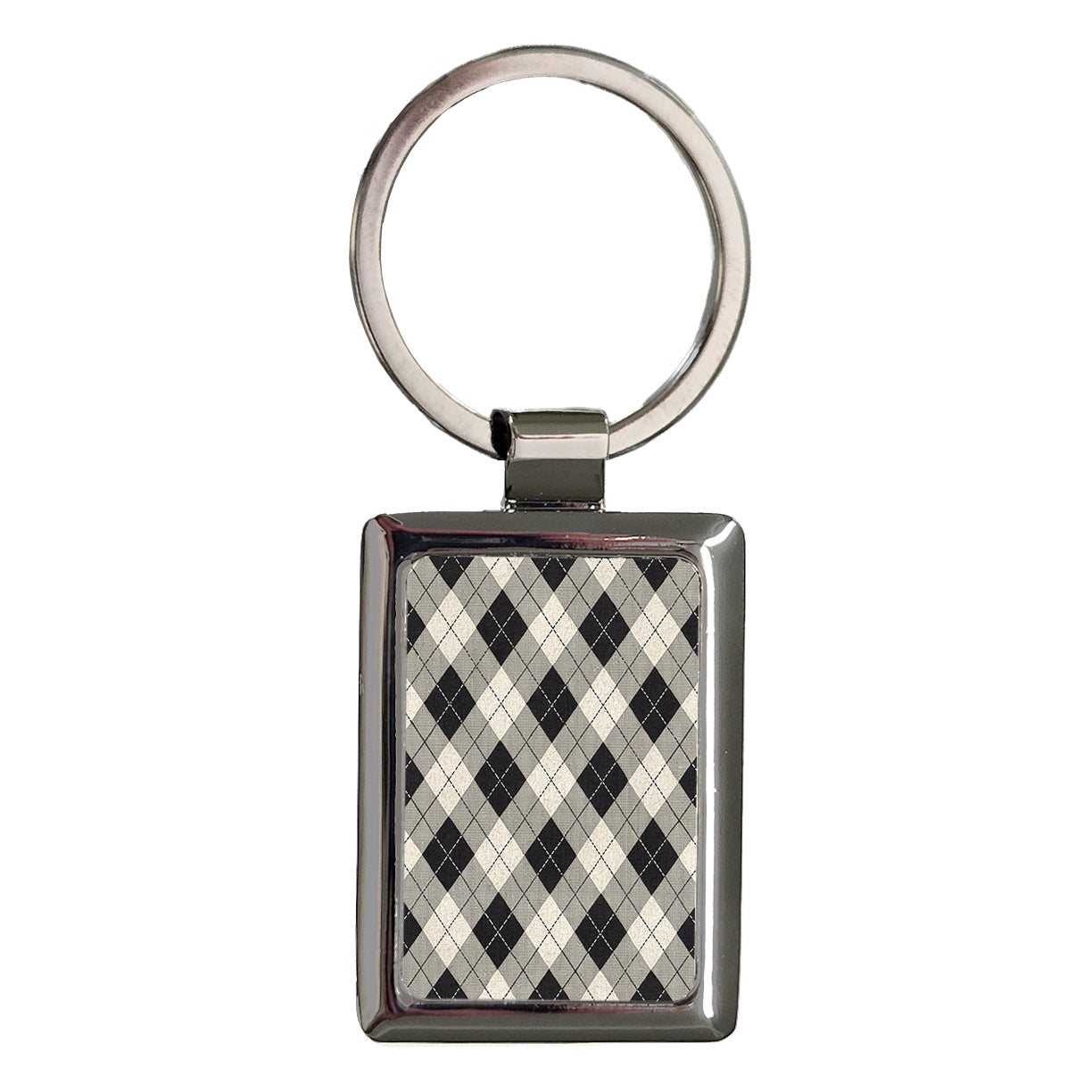Black Argyle Pattern Rectangle Metal Keychain