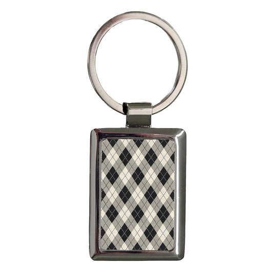 Black Argyle Pattern Rectangle Metal Keychain