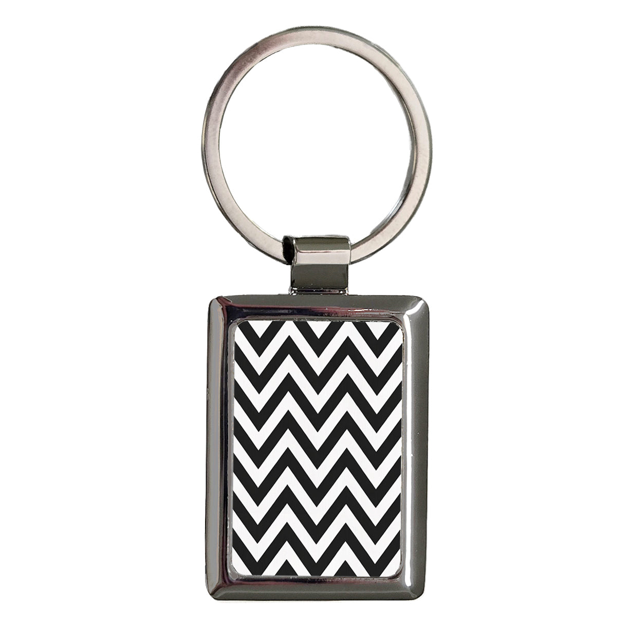 Black White Chevrons Rectangle Metal Keychain