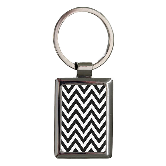 Black White Chevrons Rectangle Metal Keychain