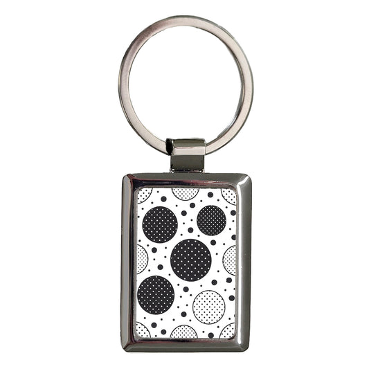 Black White Polka Dots Circles Background Rectangle Metal Keychain