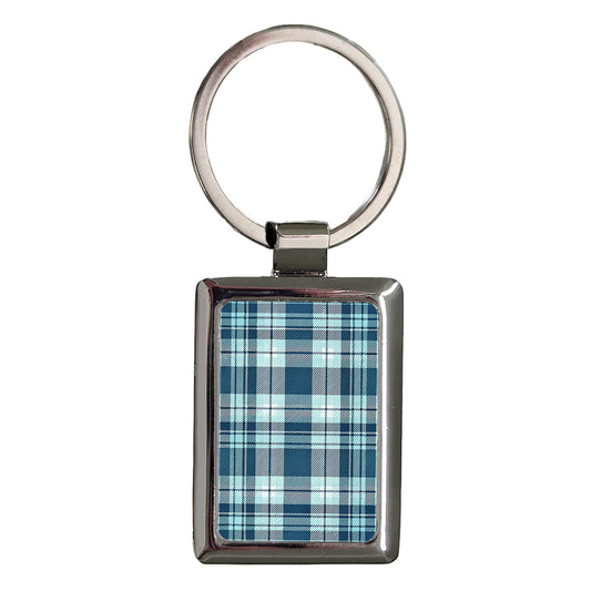 Blue Plaid Background Rectangle Metal Keychain
