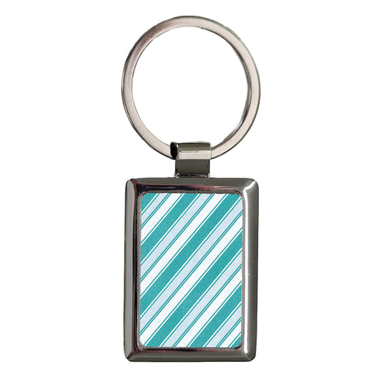 Blue Teal Stripes Background Rectangle Metal Keychain