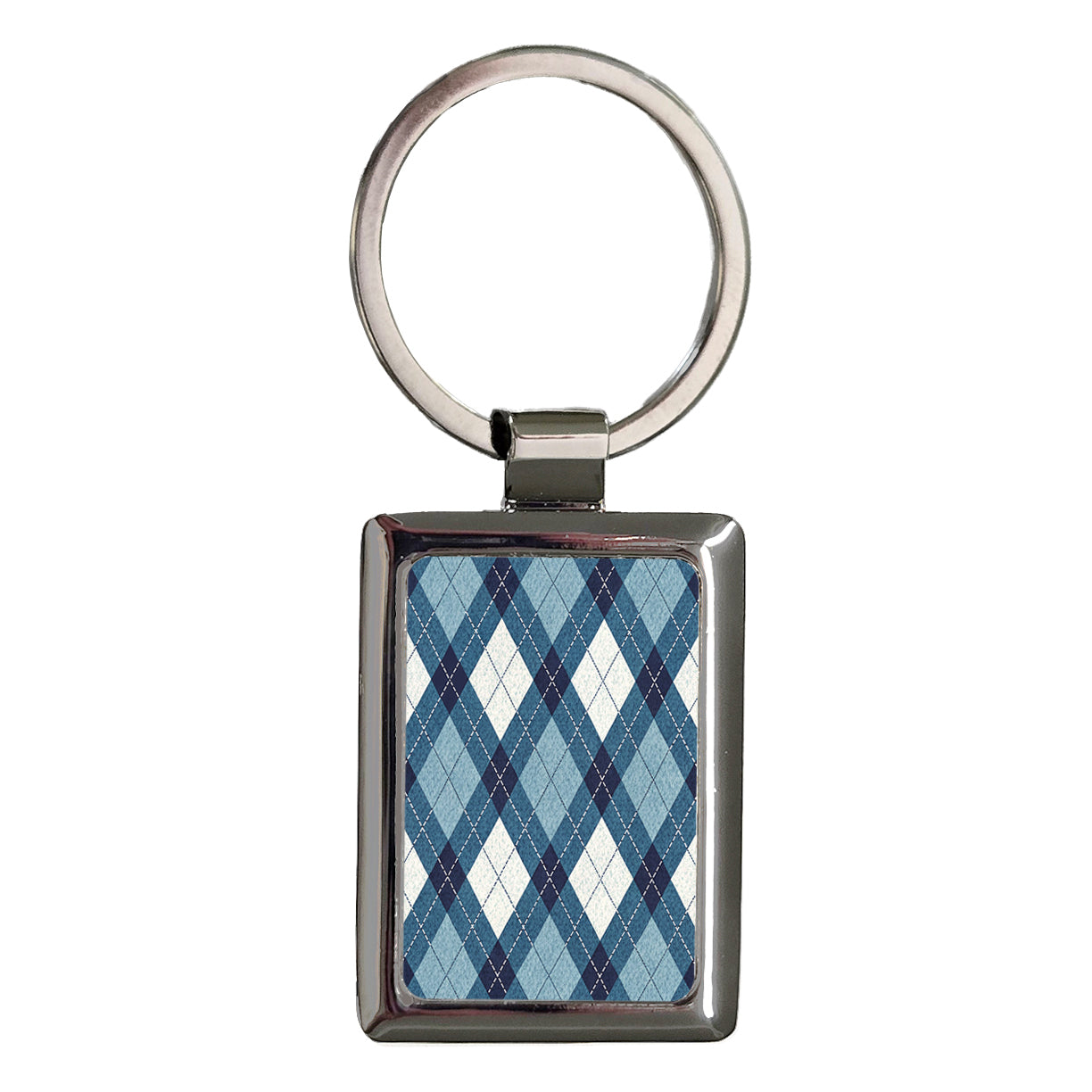 Blue White Argyle Background Rectangle Metal Keychain