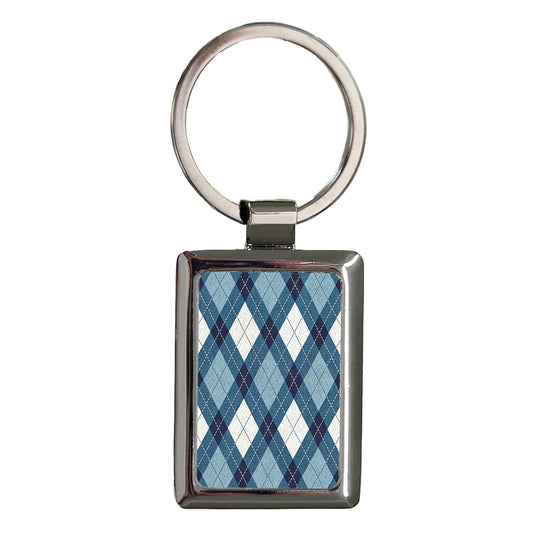 Blue White Argyle Background Rectangle Metal Keychain