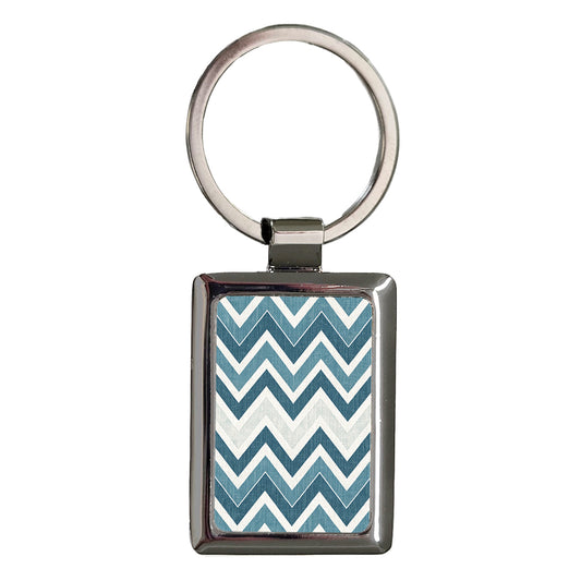 Blue White Chevrons Background Rectangle Metal Keychain