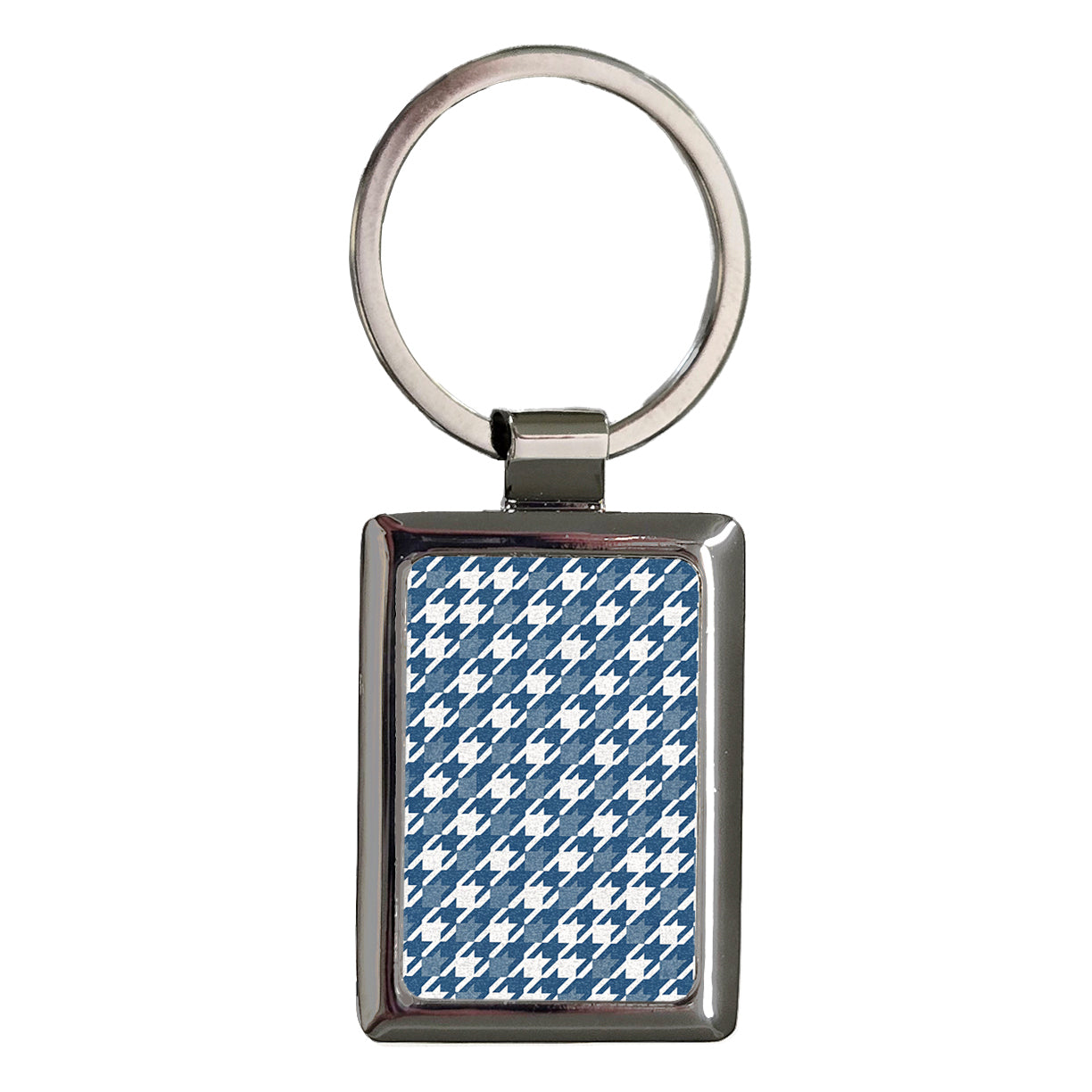 Blue White Houndstooth Background Rectangle Metal Keychain