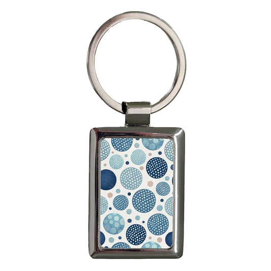 Blue White Polka Dots Circles Rectangle Metal Keychain