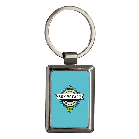 Bon Voyage Blue Background Rectangle Metal Keychain