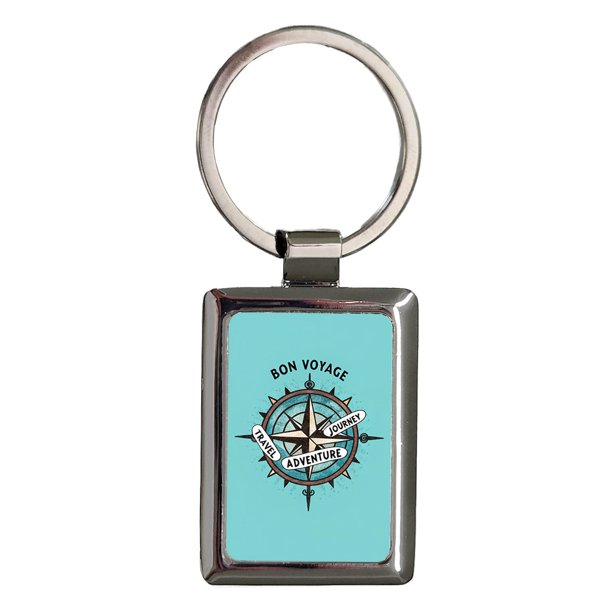 Bon Voyage Compass Vacation Adventure Journey Rectangle Metal Keychain