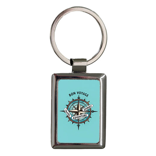 Bon Voyage Compass Vacation Adventure Journey Rectangle Metal Keychain