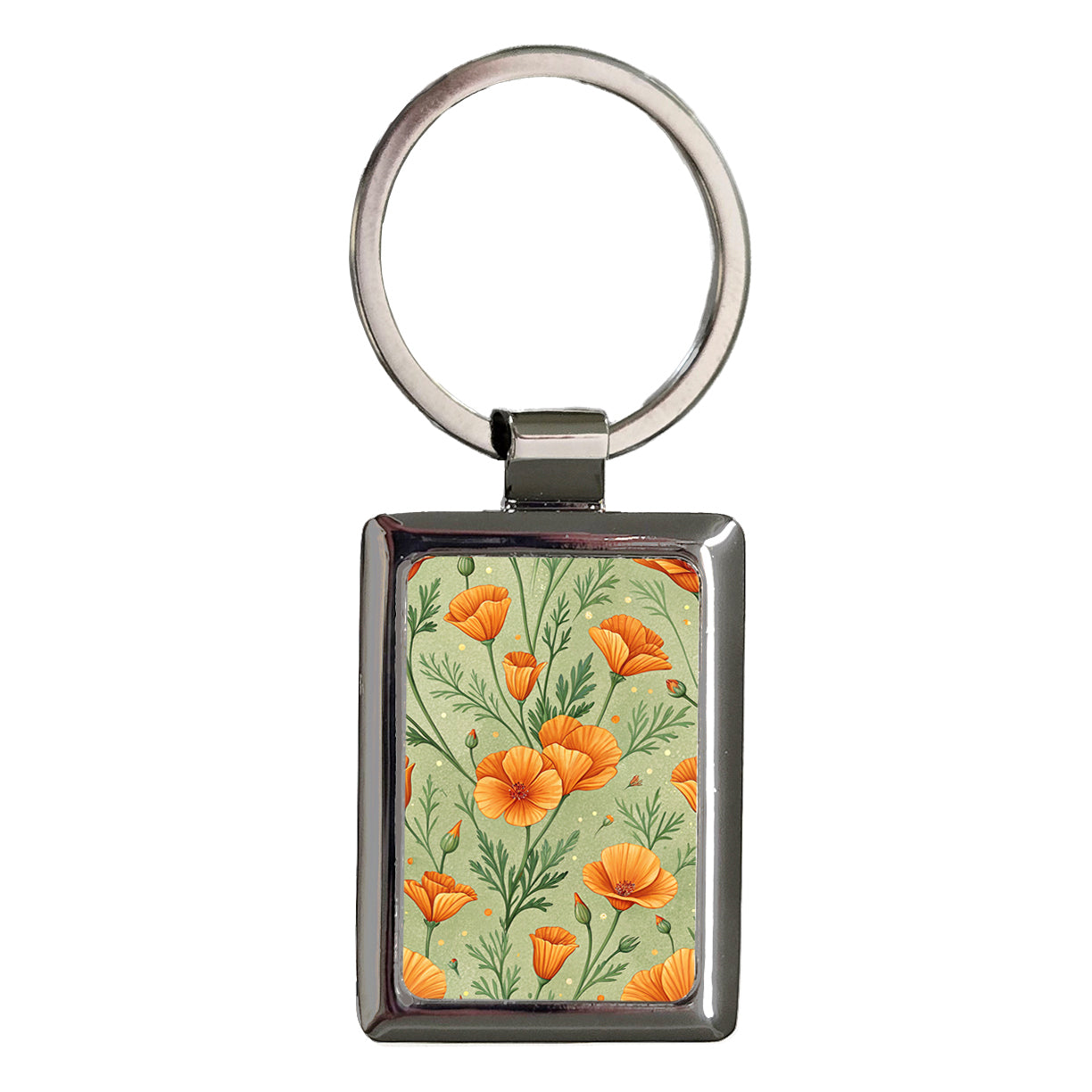 California Orange Poppy Flowers Rectangle Metal Keychain