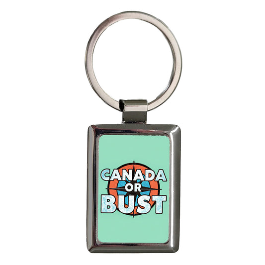 Canada Or Bust Compass Rectangle Metal Keychain