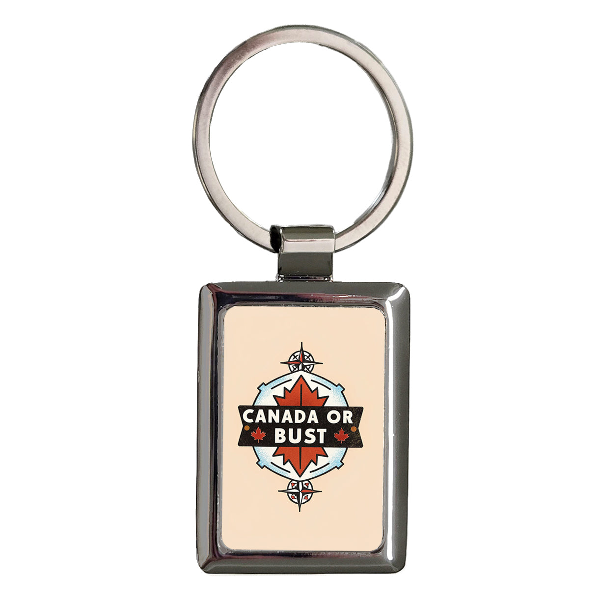 Canada Or Bust Vacation Maple Leaf Rectangle Metal Keychain