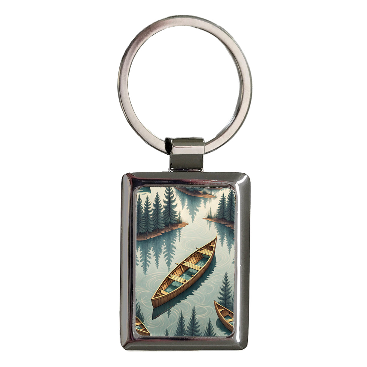 Canoe In Water Rectangle Metal Keychain