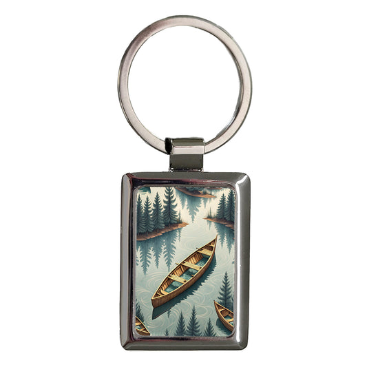 Canoe In Water Rectangle Metal Keychain