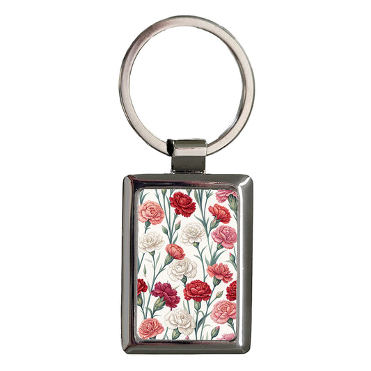 Carnations Pink White Flowers Rectangle Metal Keychain