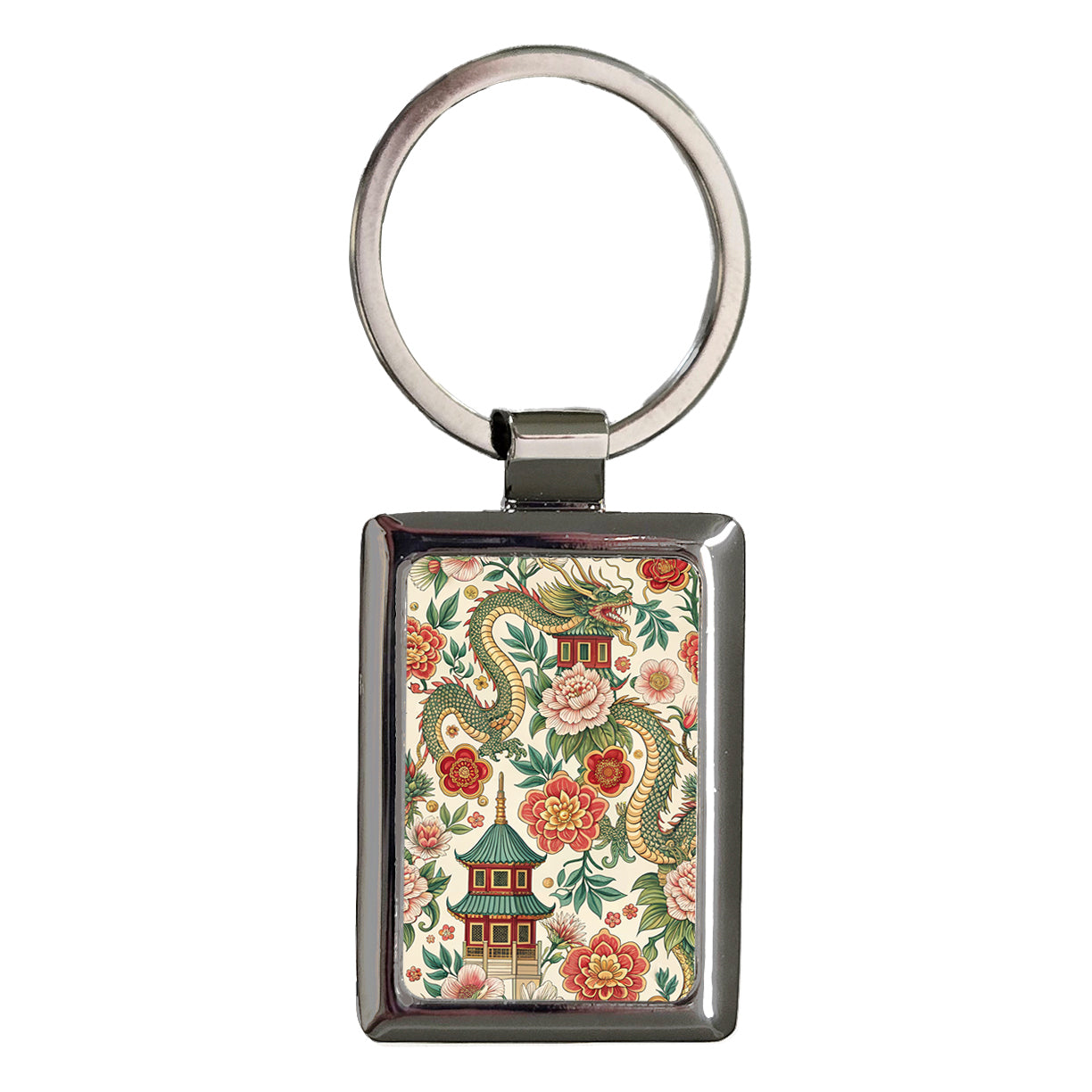 Chinoiserie Chinese European Background Rectangle Metal Keychain