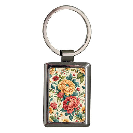 Chintz Flowers Floral Background Rectangle Metal Keychain