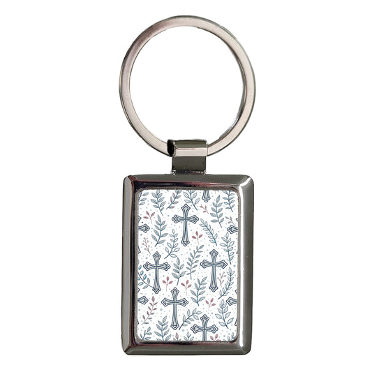 Christian Cross Pretty Background Rectangle Metal Keychain