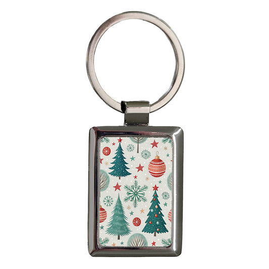 Christmas Trees Background Scene Rectangle Metal Keychain