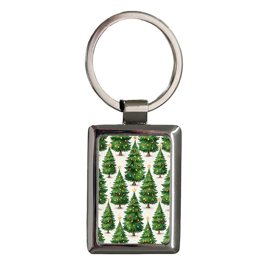Christmas Trees Background Rectangle Metal Keychain