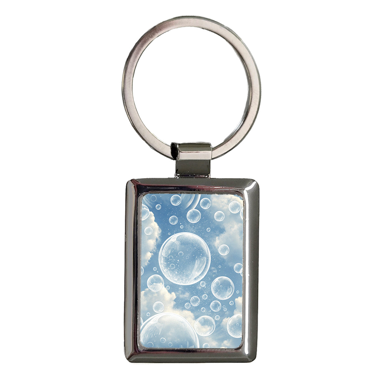 Clear Bubbles Rectangle Metal Keychain