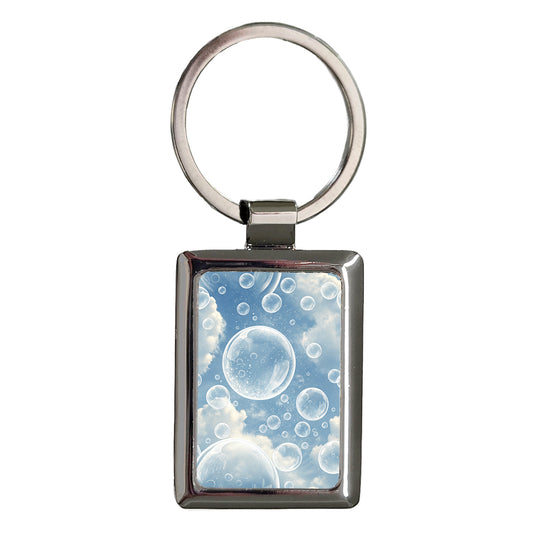 Clear Bubbles Rectangle Metal Keychain
