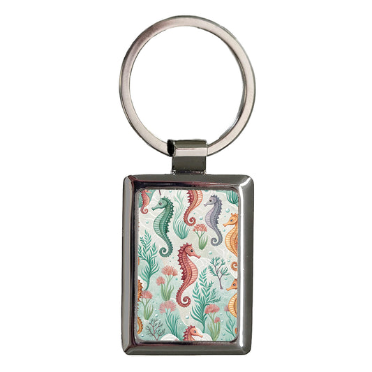 Colorful Pretty Seahorses Rectangle Metal Keychain