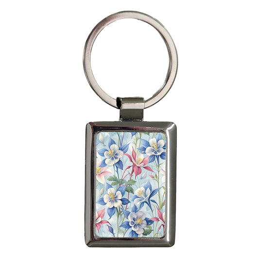 Columbine Flowers Floral Background Rectangle Metal Keychain