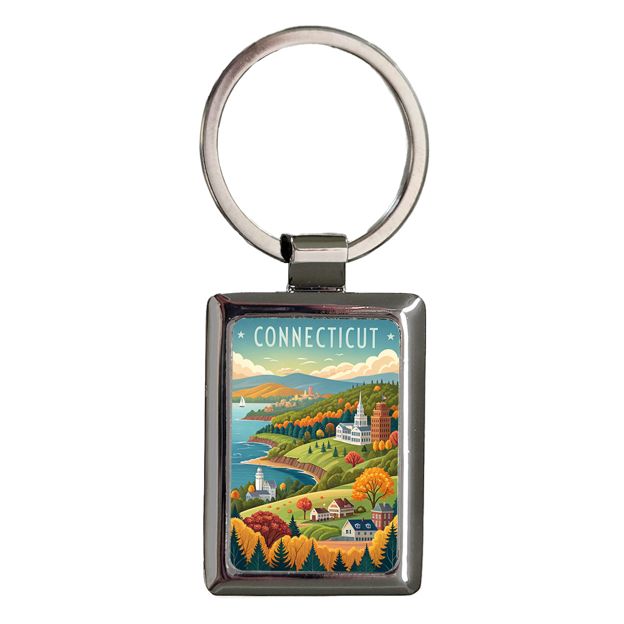 Connecticut State Beautiful Scene Rectangle Metal Keychain
