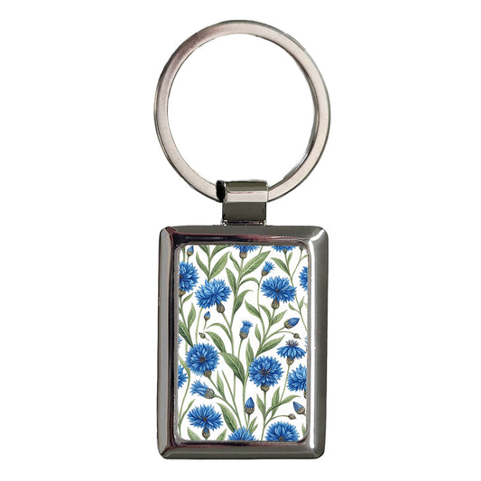 Cornflower Flowers Blue Background Rectangle Metal Keychain