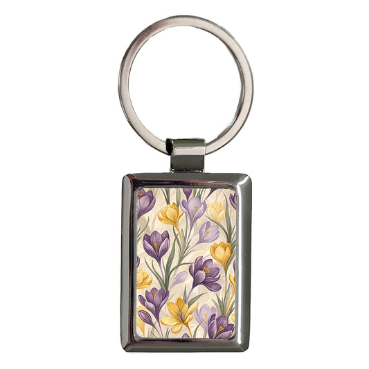 Crocus Flowers Purple Yellow Rectangle Metal Keychain