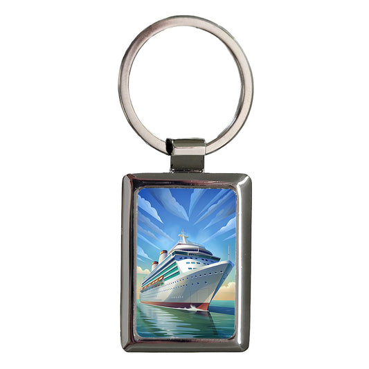 Cruise Ship In Ocean Vacation Rectangle Metal Keychain
