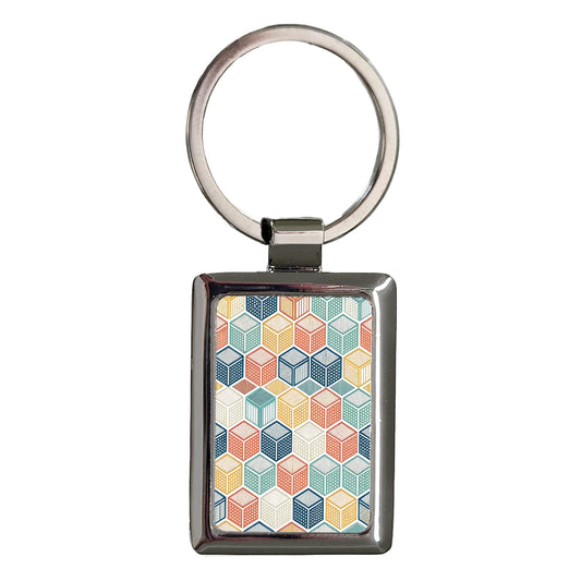 Cube Pattern Colorful Background Rectangle Metal Keychain