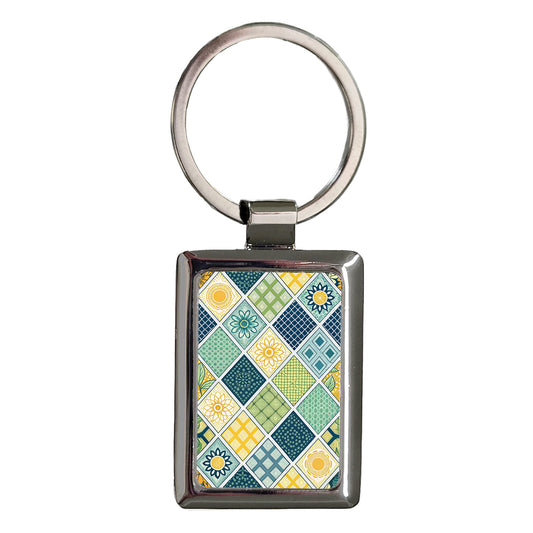 Cute Patchwork Background Rectangle Metal Keychain
