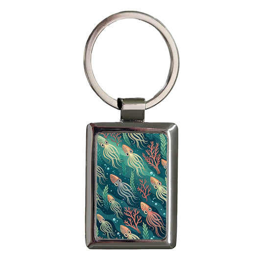 Cute Squid Background Rectangle Metal Keychain
