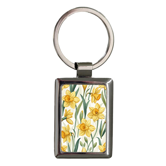 Daffodil Flowers Yellow Background Rectangle Metal Keychain
