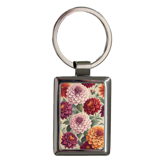 Dahlia Flowers Pinks Orange Rectangle Metal Keychain
