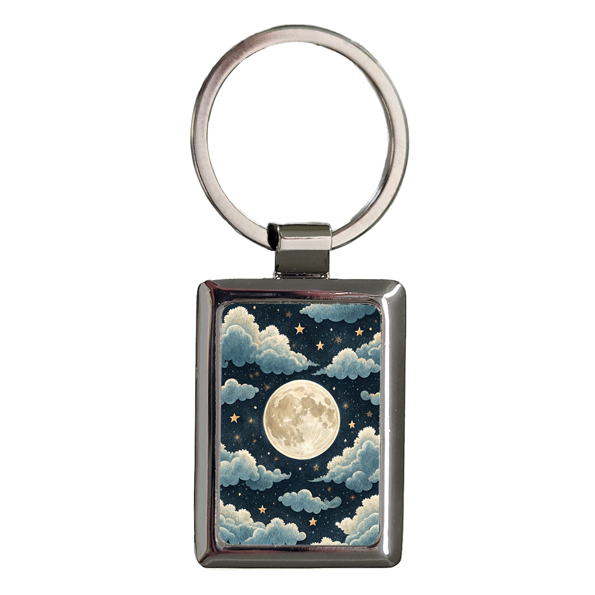 Delightful Moon Night Sky Rectangle Metal Keychain