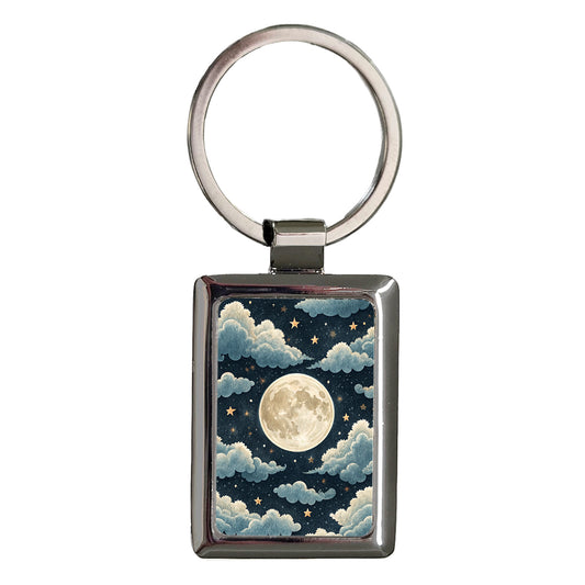 Delightful Moon Night Sky Rectangle Metal Keychain